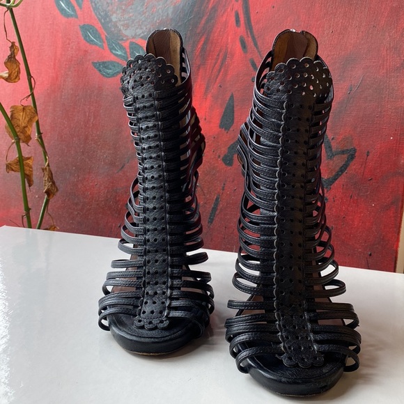 Made in Italy Tabitha Simmons Skyhigh Gladiator cage stiletto heels - 37 1/2 - Picture 3 of 17